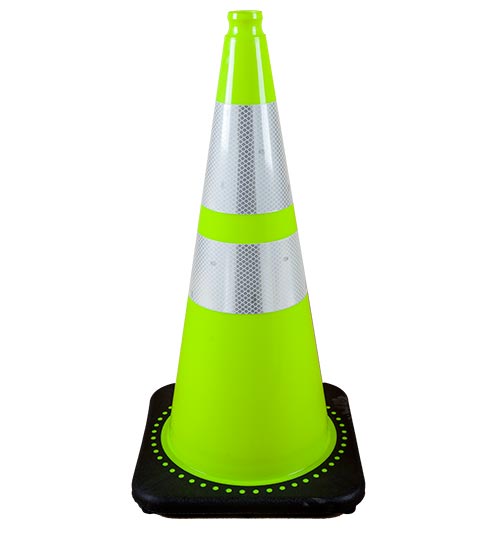 28" Fluorescent Green Cone W/ 4" And 6" Reflective Collars - Sportsplace.store