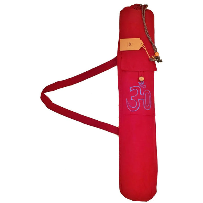 Cotton Hindu Sanskrit Aum Yoga Mat Bag Carrier with Front Pocket