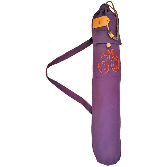 Cotton Hindu Sanskrit Aum Yoga Mat Bag Carrier with Front Pocket