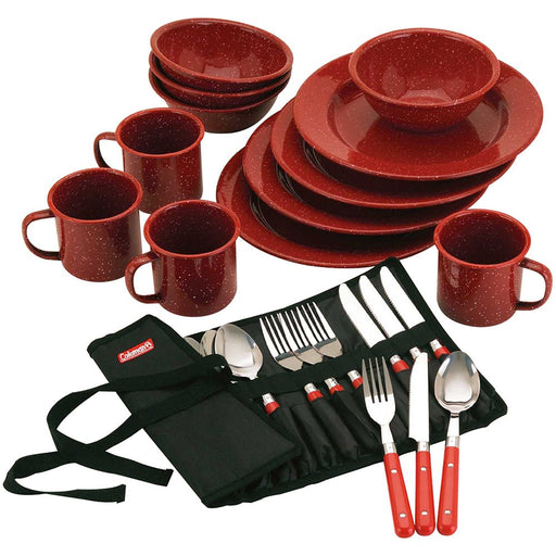 Coleman 24 - Piece Speckled Enamelware Cook Set - Red - Sportsplace.store