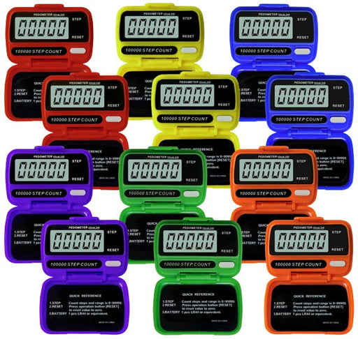 Colored Step Pedometers - Set Of 12 (2 Ea. Color) - Sportsplace.store