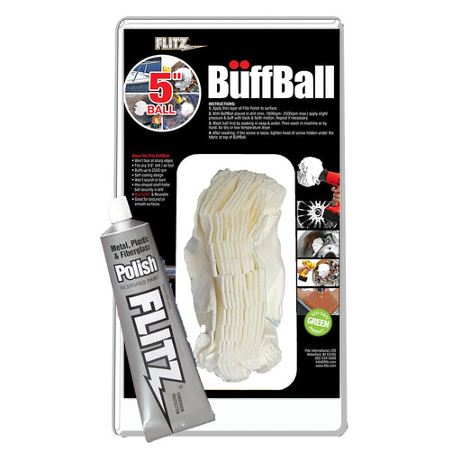 Flitz Buff Ball - Large 5" - White w/1.76oz Tube Flitz Polish - Sportsplace.store