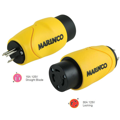 Marinco Straight Adapter 15Amp Straight Male to 30Amp Locking Female Connector - Sportsplace.store