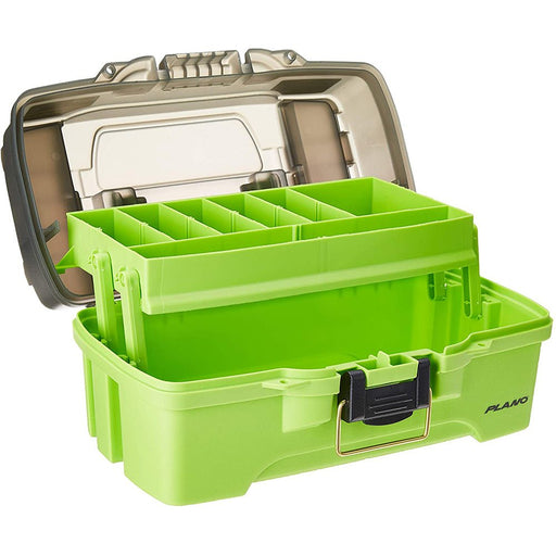 Plano 1 - Tray Tackle Box w/Dual Top Access - Smoke & Bright Green - Sportsplace.store