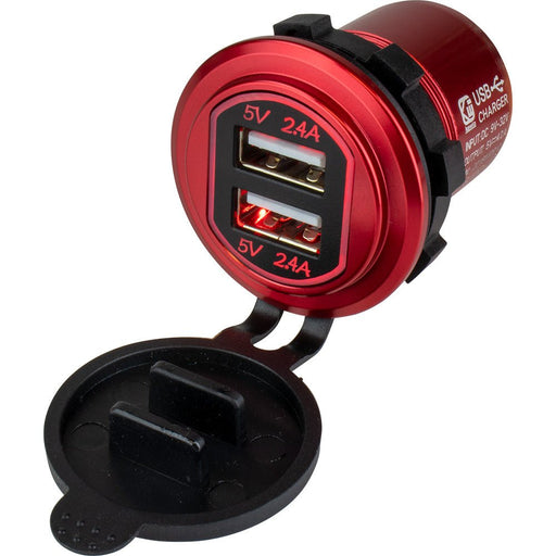 Sea - Dog Round Red Dual USB Charger w/1 Quick Charge Port + - Sportsplace.store