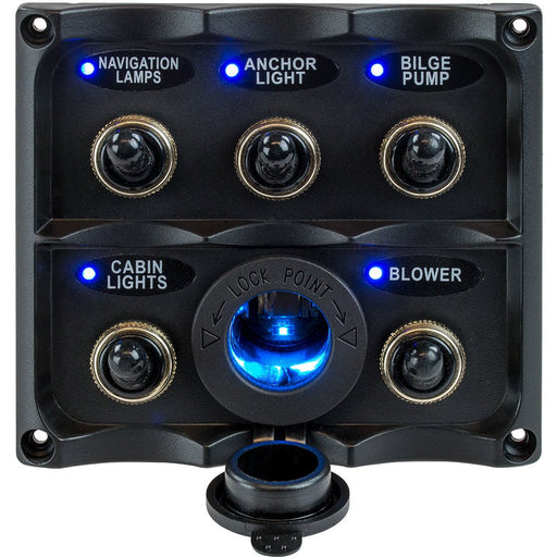 Sea - Dog Water Resistant Toggle Switch Panel w/LED Power Socket - 5 Toggle - Sportsplace.store
