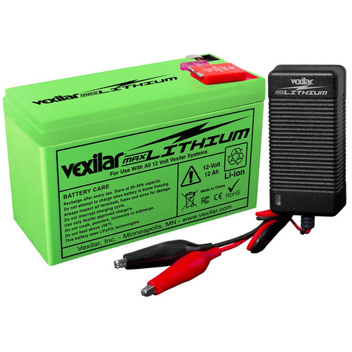 Vexilar 12V - 12 AH MAX Lithium Battery w/V - 420L Rapid Charger - Sportsplace.store