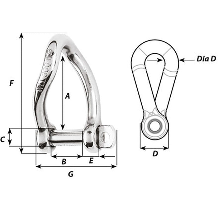 Wichard Self - Locking Twisted Shackle - 10mm Diameter - 13/32" - Sportsplace.store